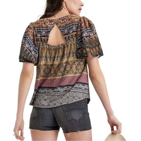 Lucky Brand Mixed Media Flutter Sleeve Top, Medium Style 7W64640 - Picture 1 of 14